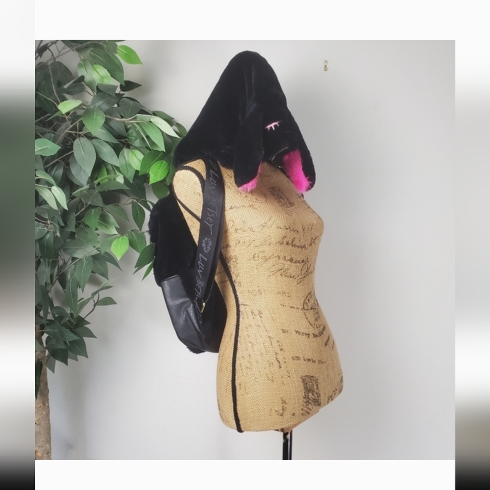 💕Luv Betsey Johnson Hooded Backpack Bunny Ears Hood Faux Fur Black